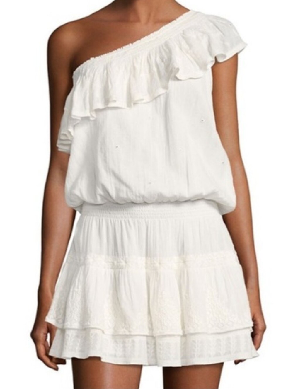 Joie White One-Shoulder Ruffled Tiered Dress